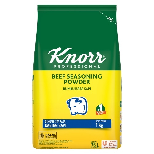 Knorr Bumbu Rasa Sapi 1kg - Knorr Beef Powder, dengan ekstrak daging sapi, menghasilkan kaldu sapi dengan rasa dan aroma daging yang mantap dalam waktu yang singkat! Cocok digunakan untuk berbagai jenis aplikasi